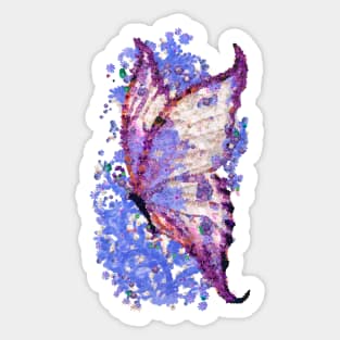 Beautiful white and blue butterfly painted with novel flower technique Sticker